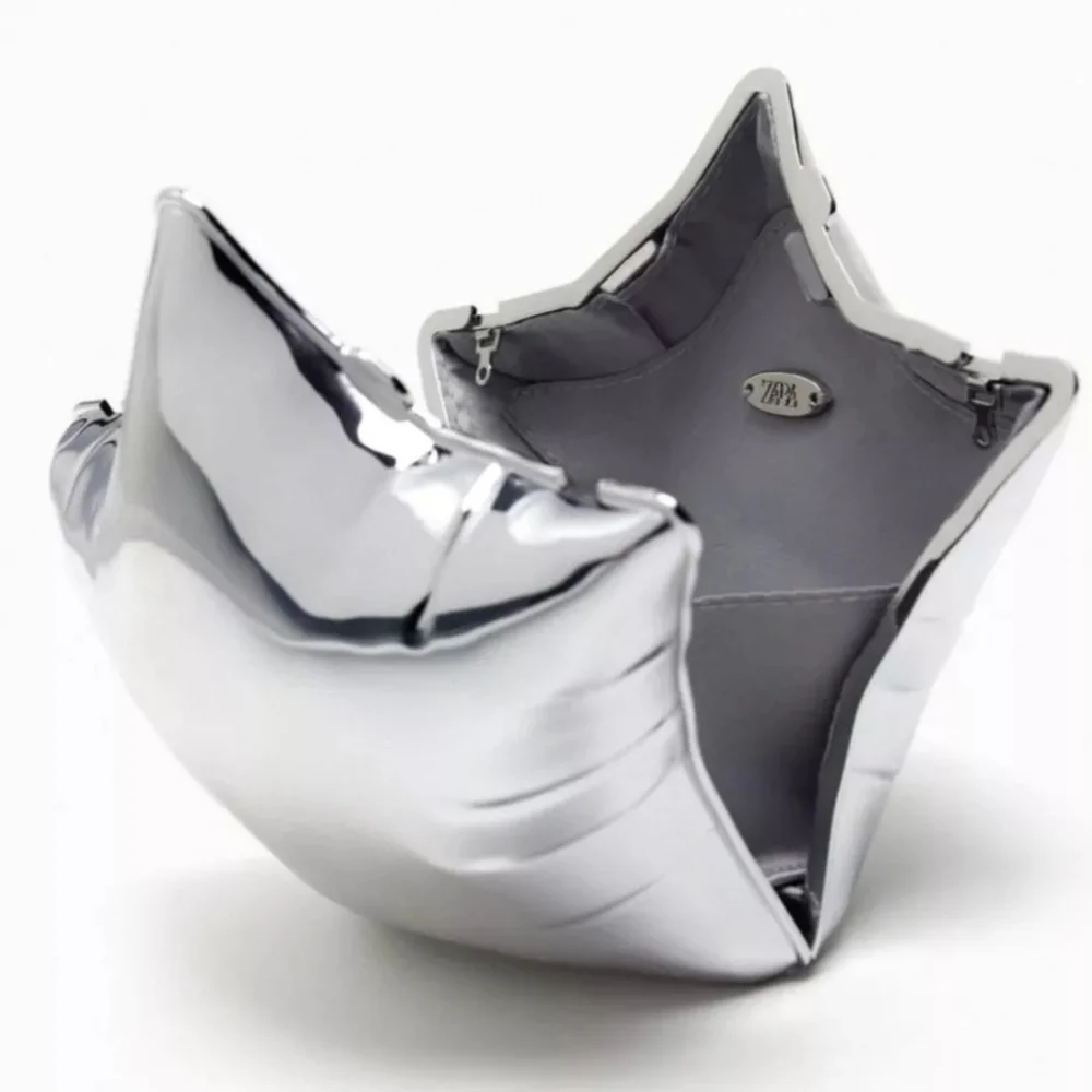 NWT Zara METALLIC SILVER BALLOON STAR SHAPED BOX CLUTCH crossbody PURSE NEW - Picture 4 of 16